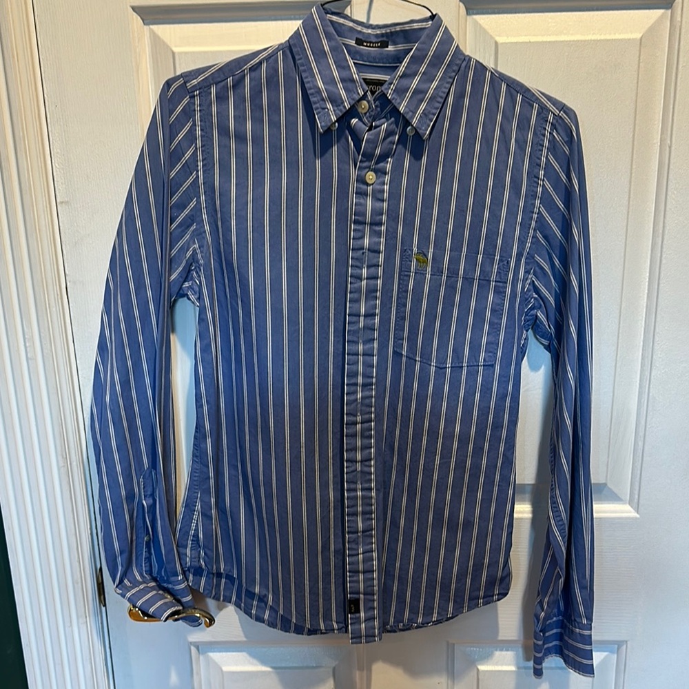 Abercrombie and Fitch Blue and White  Striped Men's Muscle Shirt